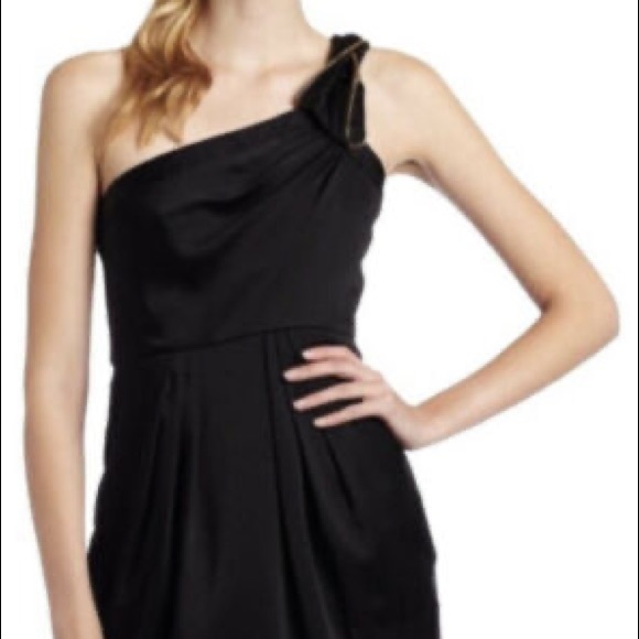 BCBGMaxAzria | Zippered One Shoulder Mini Dress - Black | Size 2 - Picture 1 of 15
